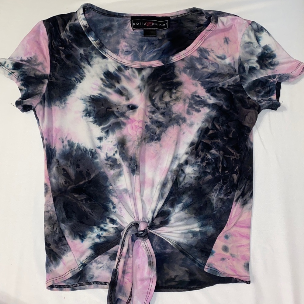 Polly & Esther Pink and Black Tie Dye Cropped Top